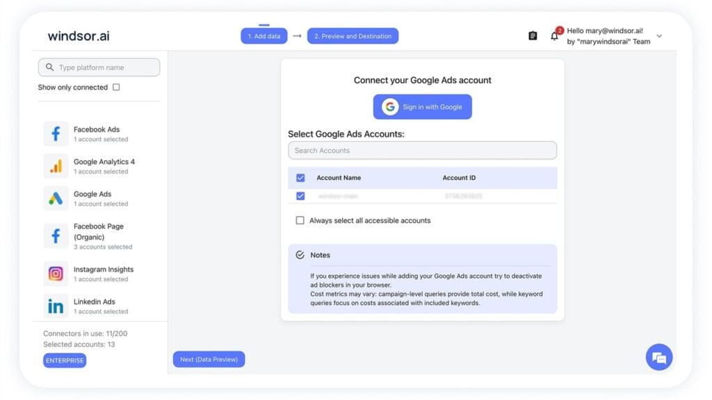 Windsor.ai marketing attribution dashboard