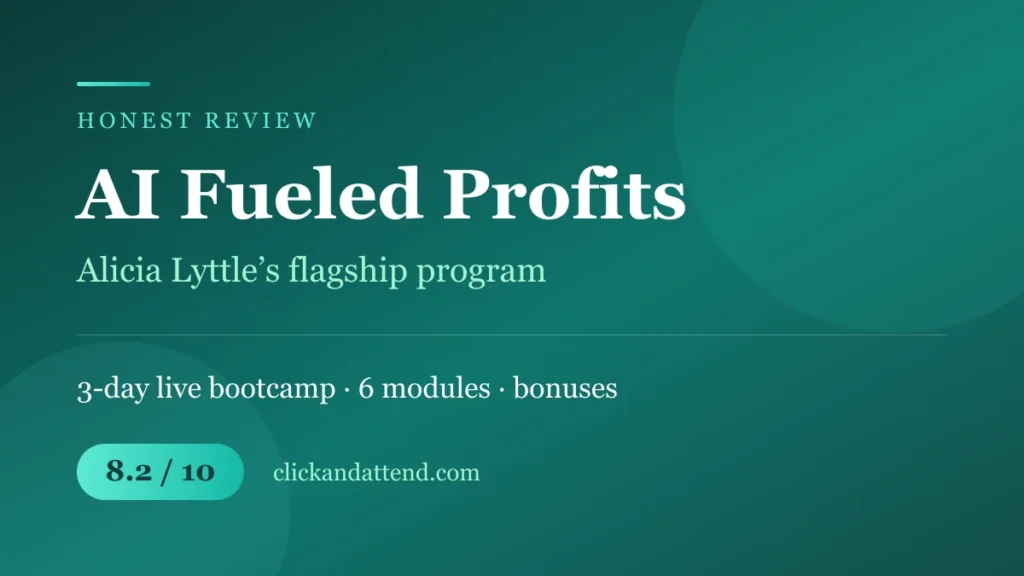 AI Fueled Profits review: Alicia Lyttle 3-day live bootcamp and 6 training modules, scored 8.2 out of 10