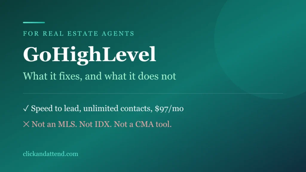 GoHighLevel for real estate agents: speed to lead and unlimited contacts at $97 a month, but not an MLS or IDX system