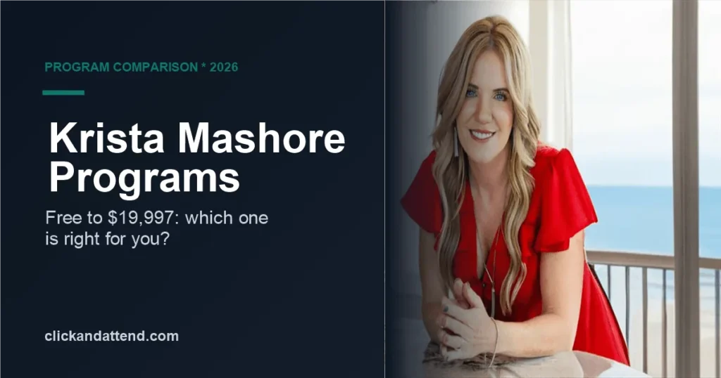 Krista Mashore programs compared 2026: free masterclass to Marketing Mastery