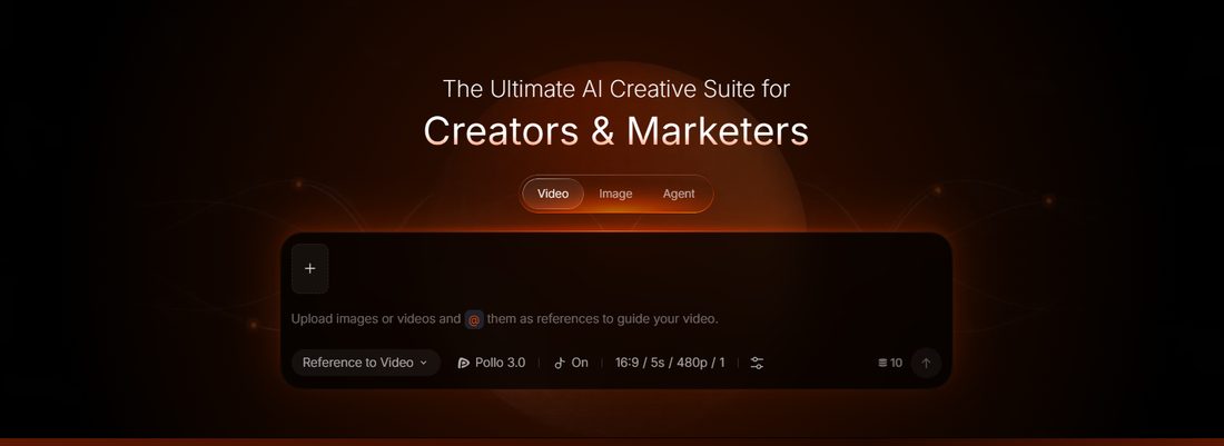 Pollo AI video generator interface on the home page, with reference to video, model, aspect ratio and duration settings